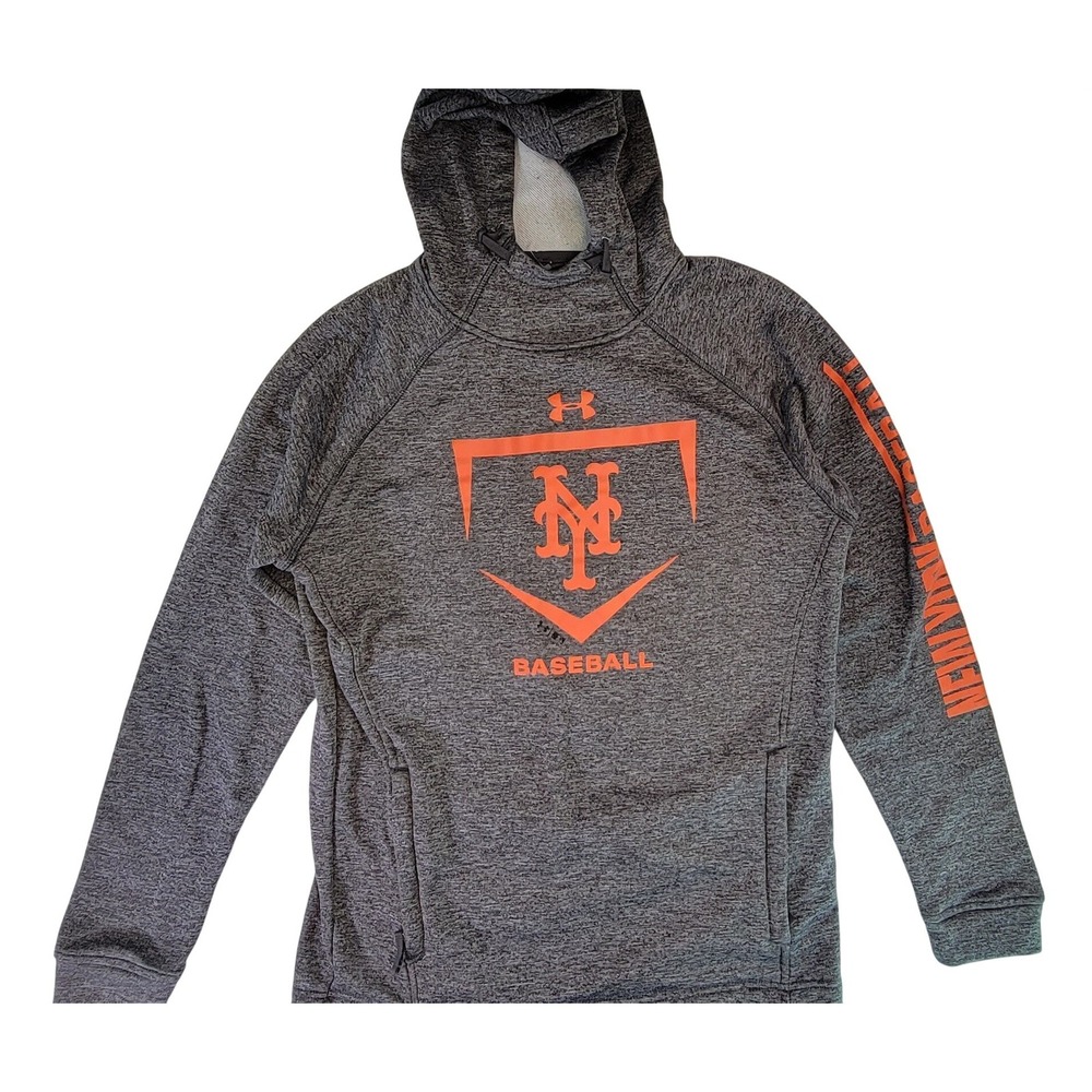Under Armour New York Mets Baseball Hoodie Mens Small Gray Orange Logo